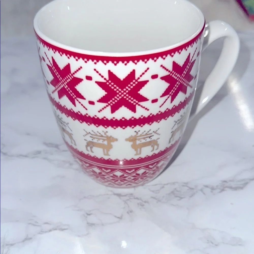 Festive Red and White Christmas Reindeer Mug